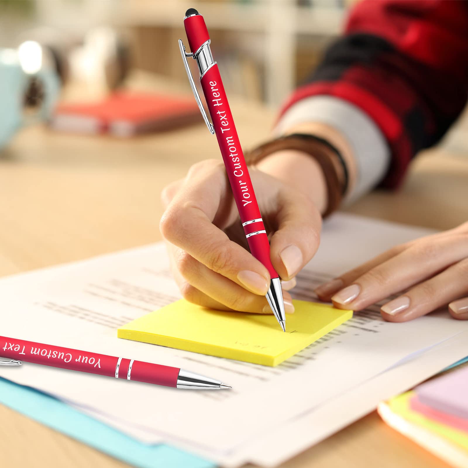 100 Pcs Personalized Custom Pens Bulk - Free Engraving with Name/Message - Custom Ballpoint Pens & Stylus for Business, Office, Graduation Gifts - Ideal for Men, Women, Christmas & Birthday Presents (Red) - Perfect for Corporate Events, Promotions, Weddings & School Supplies