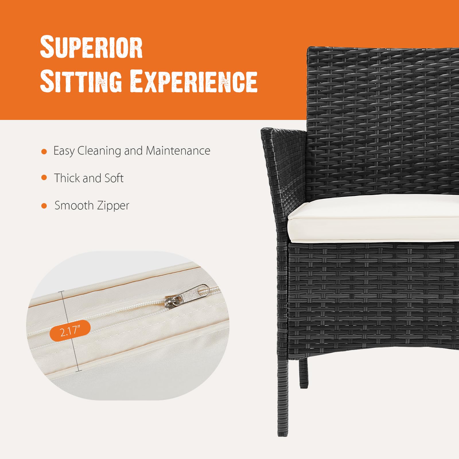 Sweetcripy 3-Piece Patio Furniture Set - Outdoor Wicker Rattan Sofa with Soft Cushions & Glass Table, All-Weather Manual Weaving Design for Garden, Terrace, Porch (Black/Beige) - Perfect for Backyard Relaxation, Poolside Lounging & Outdoor Entertaining