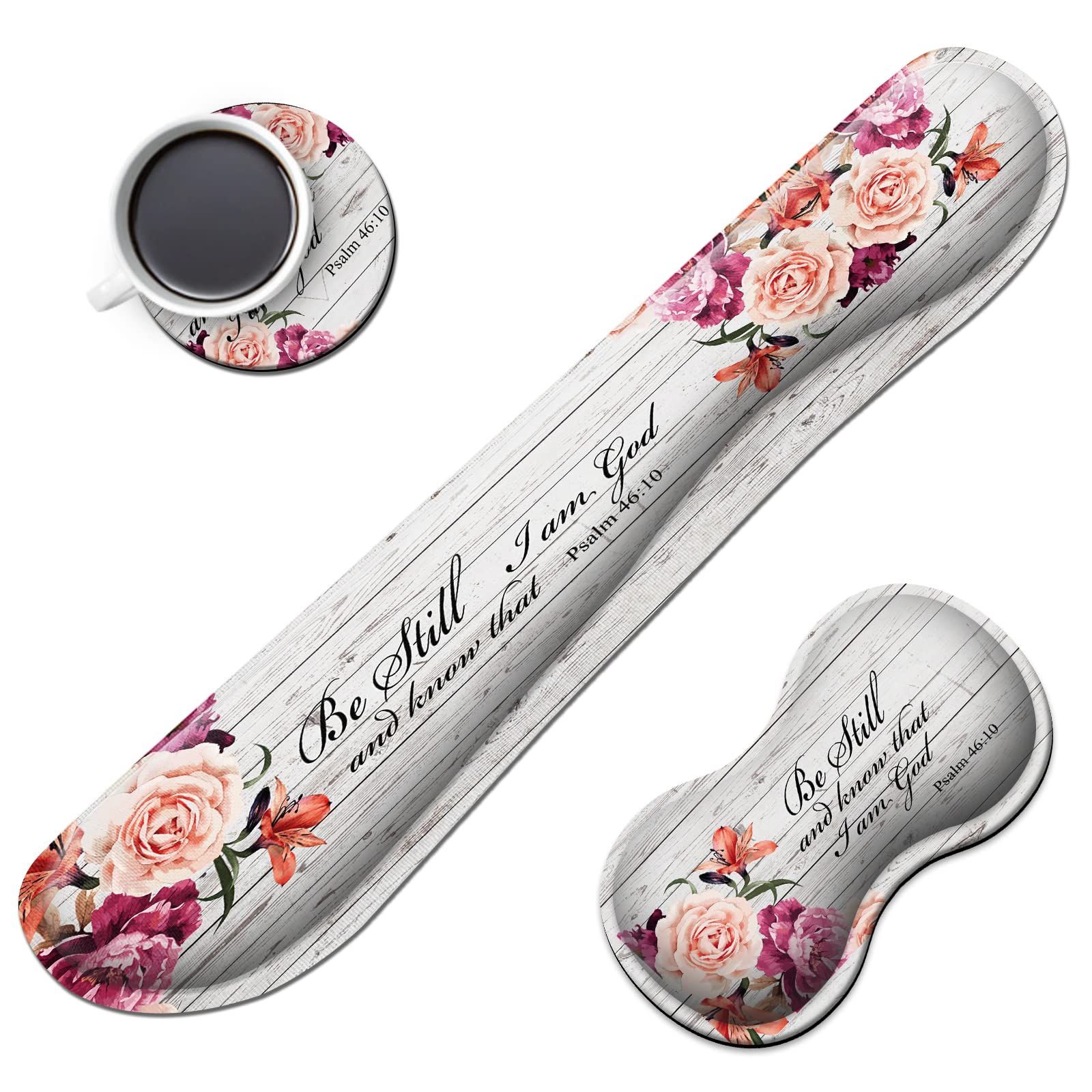 Ergonomic Keyboard Wrist Rest & Mouse Pad Set with Memory Foam - Pain Relief Wrist Support for Computer, Laptop, Office & Gaming - Peony Flower Design - Perfect for Long Typing Sessions, Work from Home & PC Gaming
