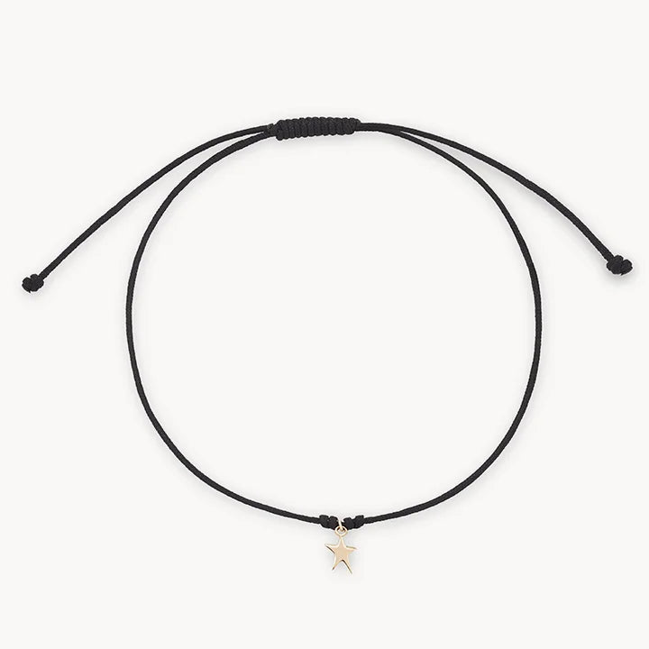 10K Yellow Gold Black Cord Bright Star Contemplation Bracelet - Perfect for Meditation, Yoga, and Spiritual Gifts
