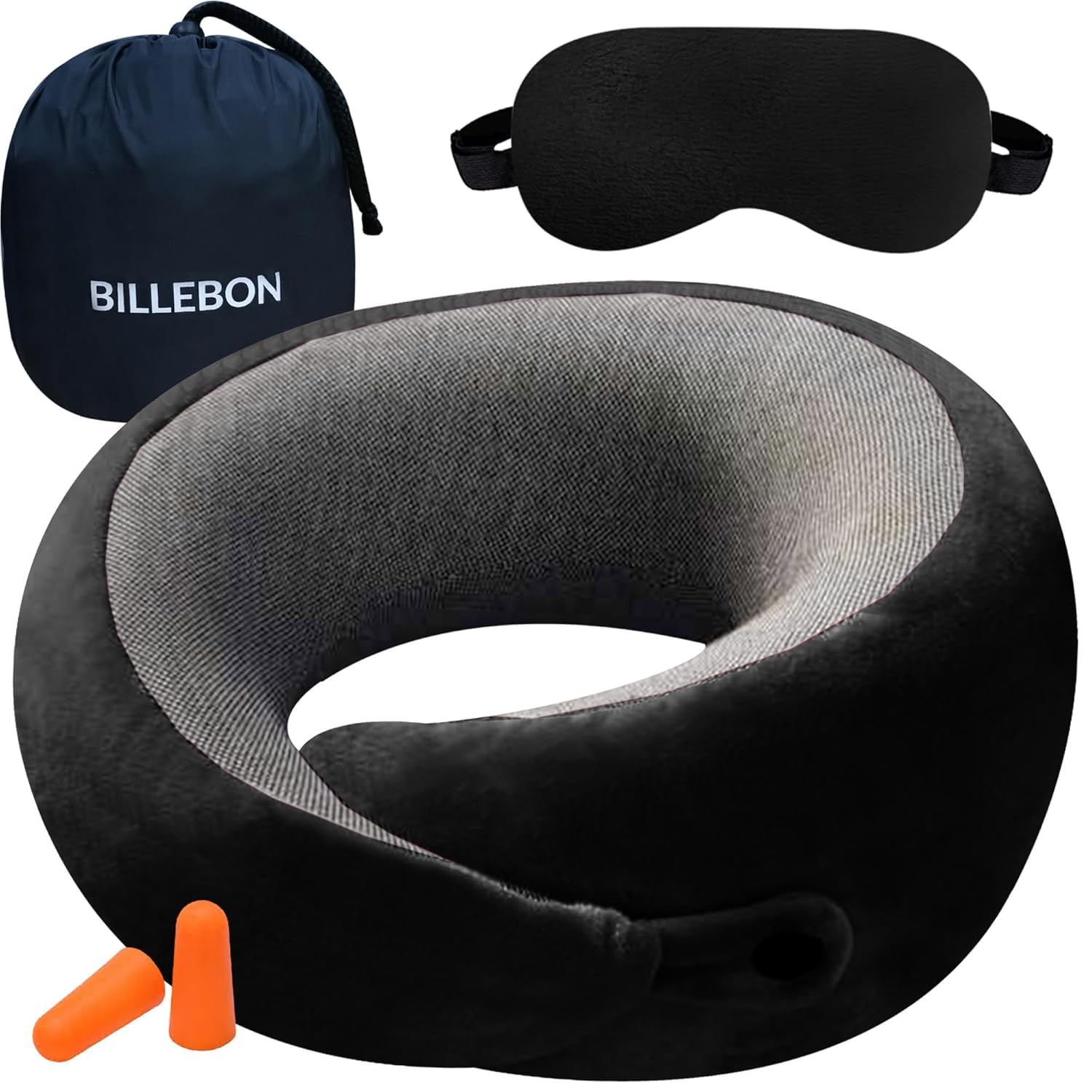 Ultra-Soft Memory Foam Neck Pillow for Travel - Lightweight & Breathable Airplane Pillow with Premium Eye Mask & Carry Bag - Perfect for Long Flights, Road Trips & Office Naps (Black)