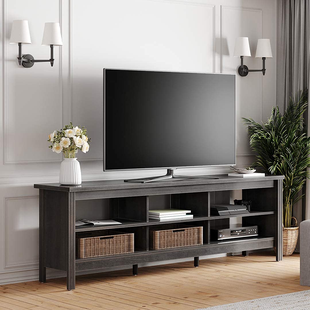 WAMPAT 70 Inch TV Stand for 75 Inch TVs - Modern Entertainment Center with 6 Storage Shelves, Classic TV Console Cabinet for Living Room & Bedroom - Black | Perfect for Home Theater Setup & Media Organization