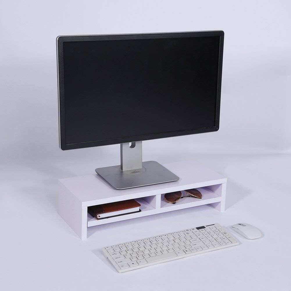2-Tier Solid Wood Monitor Riser Stand with Storage Grids - 19.7