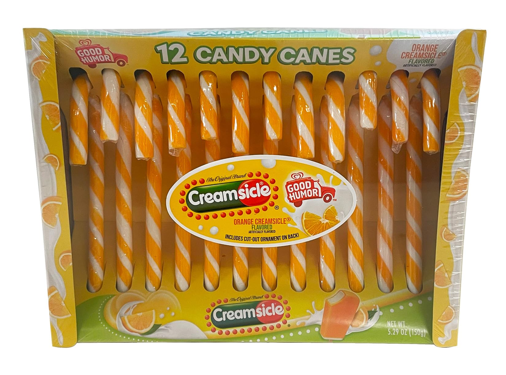 Good Humor Orange Creamsicle Candy Canes - 12 Count Box (5.29 Oz) | Classic Holiday Treats for Stocking Stuffers & Christmas Gifts