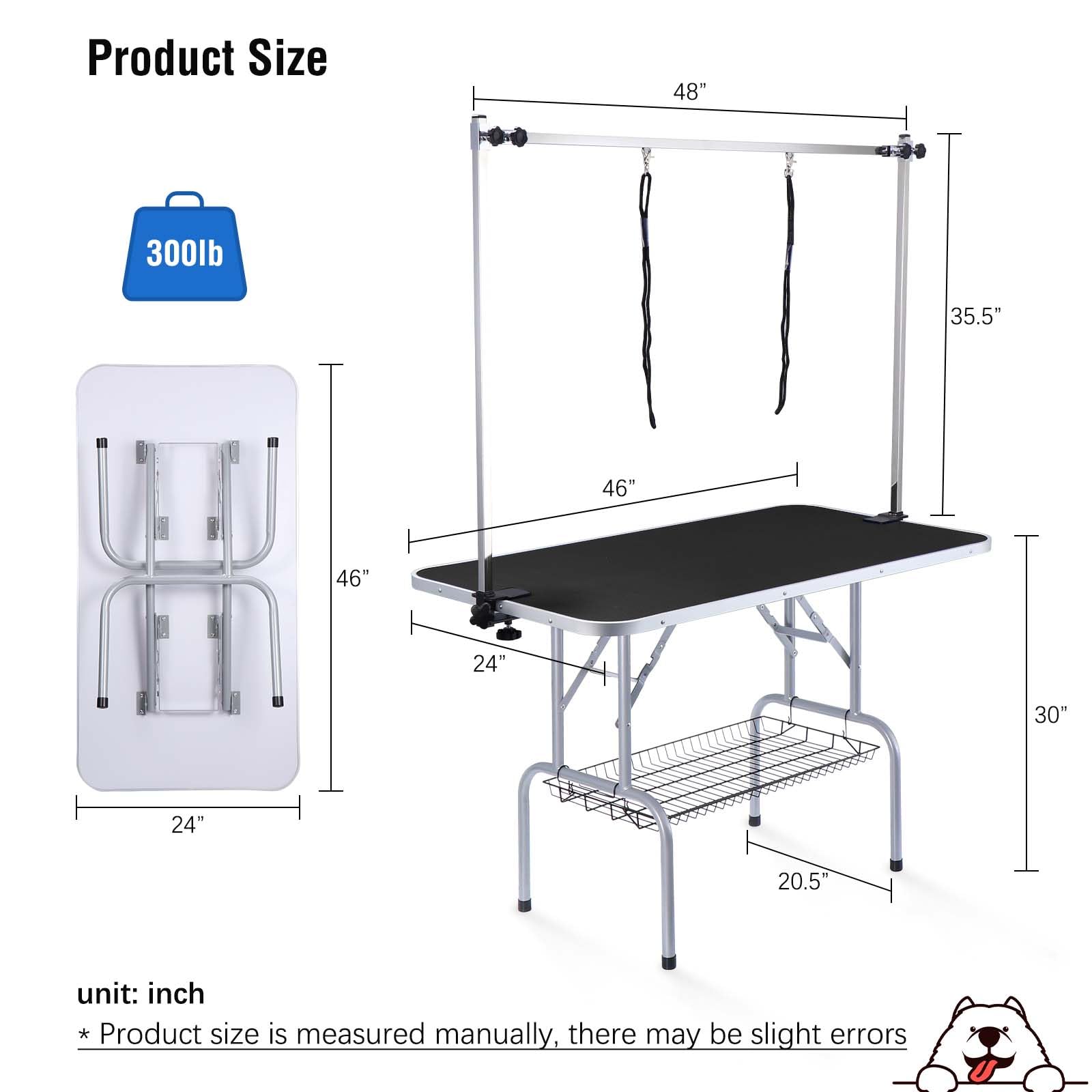 Unovivy 46-Inch Foldable & Adjustable Dog Grooming Table with Arm Noose & Mesh Tray - Heavy Duty 300lb Capacity for Professional Pet Grooming - Portable Design for Home, Salon & Mobile Grooming Services (Black)