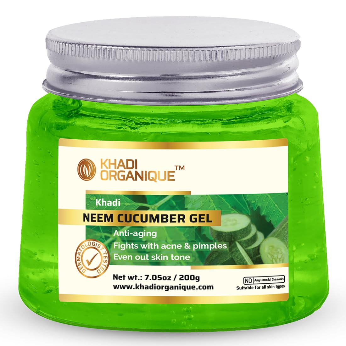 Khadi Organique Aloe Vera Gel with Neem & Cucumber | Organic Face, Body & Hair Moisturizer for Dry Skin | Deep Hydrating & Soothing Gel for Women & Men - 200gm | Perfect for Sunburn Relief, After-Shave Care & Daily Skincare Routine