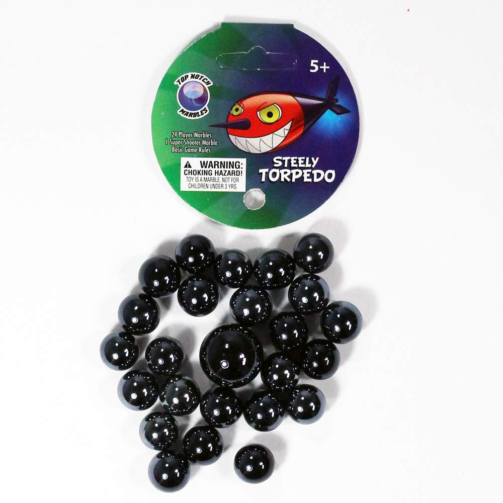 Premium Mega Themed Marbles Set by Glasfirma - 24 Player Marbles (9/16'') + 1 Steel Torpedo Shooter (7/8'') - Classic Game for Family Fun & Kids Outdoor Activities