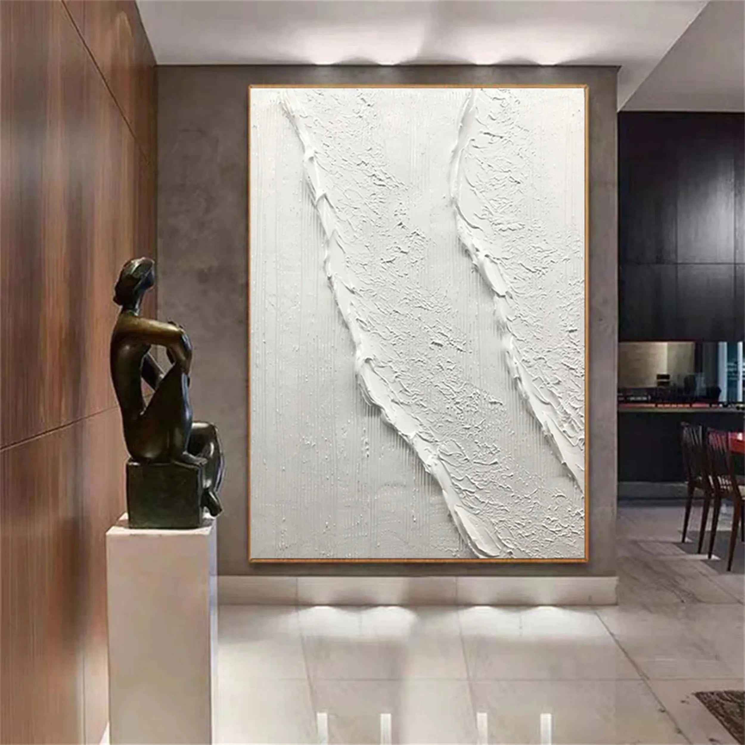 White Minimalist Textured Painting Canvas - Abstract Wall Art Decor for Living Room, Bedroom & Office | Premium Quality #MM179