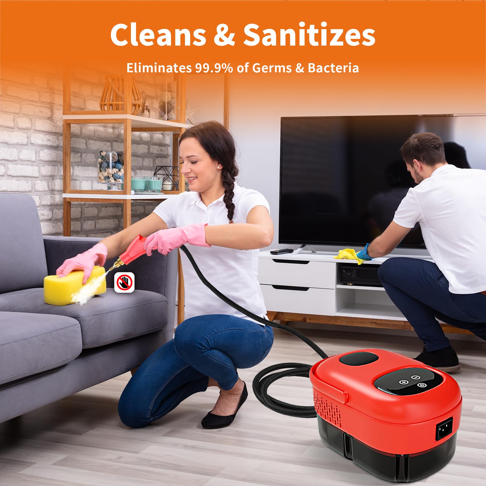 AnRui 2500W Portable Steam Cleaner - High Pressure Handheld Steam Mop for Home, Kitchen, Bathroom - Fast 15-Second Heating with 3 Brush Attachments (Red) | Perfect for Deep Cleaning Floors, Tiles, Grout, Upholstery & Sanitizing Surfaces Without Chemicals
