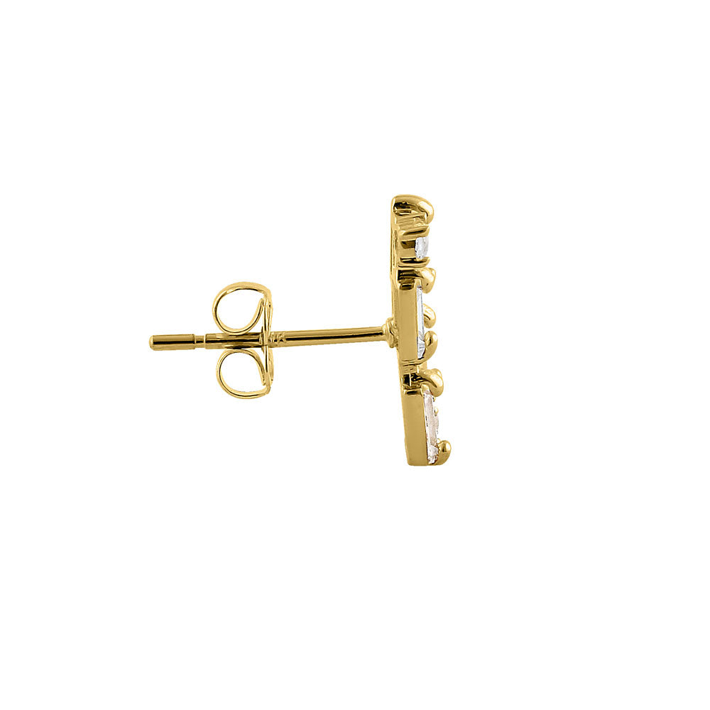 14K Yellow Gold CZ Earrings - Round, Emerald & Rectangular Cut Cubic Zirconia Studs for Women, Gift for Her, Wedding, Anniversary & Special Occasions