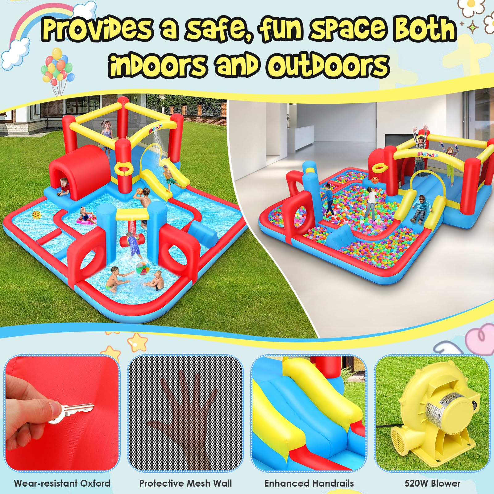Whubefy 14.3x14.3Ft Inflatable Water Slide Bounce House for Kids Ages 3-12 | Large Backyard Water Park with Obstacle Course, Pool & Sprinkler | Perfect for Summer Parties, Birthdays & Outdoor Family Fun