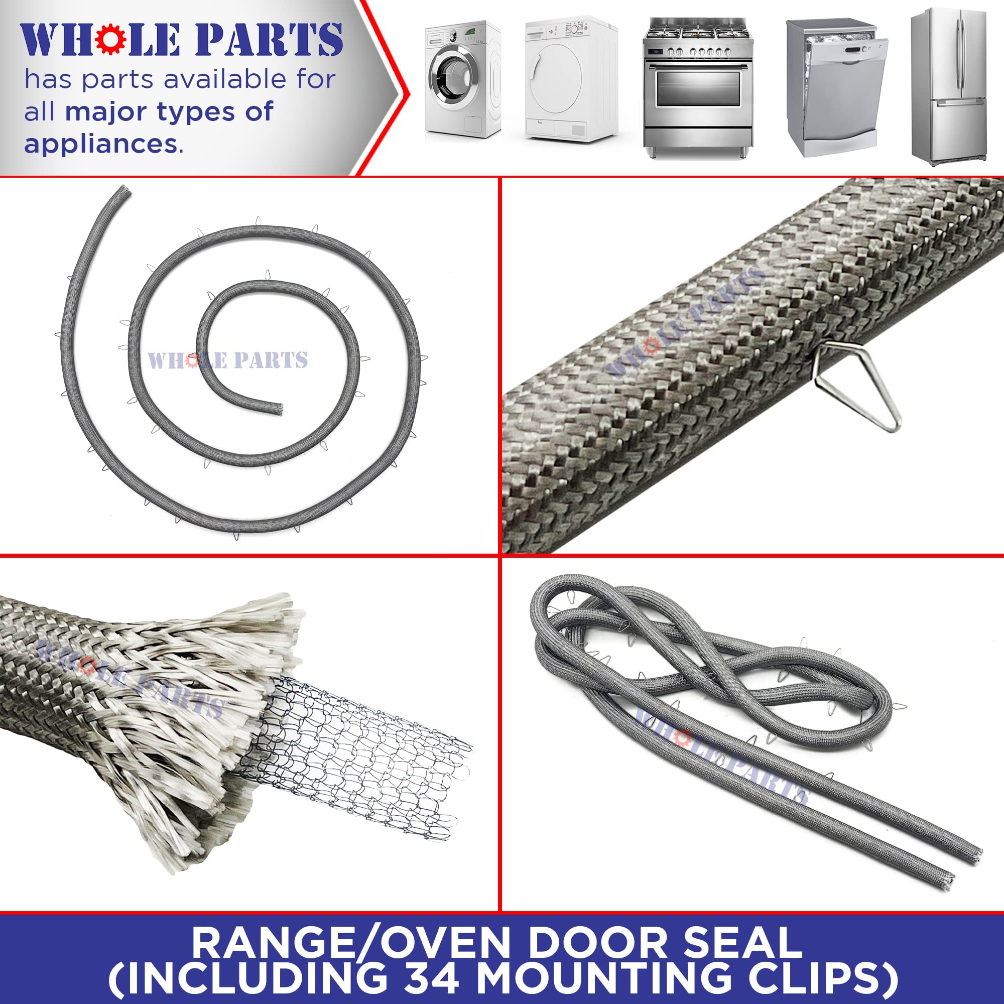 Viking Range & Oven Door Seal Replacement with 34 Mounting Clips - Part# 000042-000 - Compatible with Select Viking Models - Perfect for Kitchen Appliance Repair & Maintenance