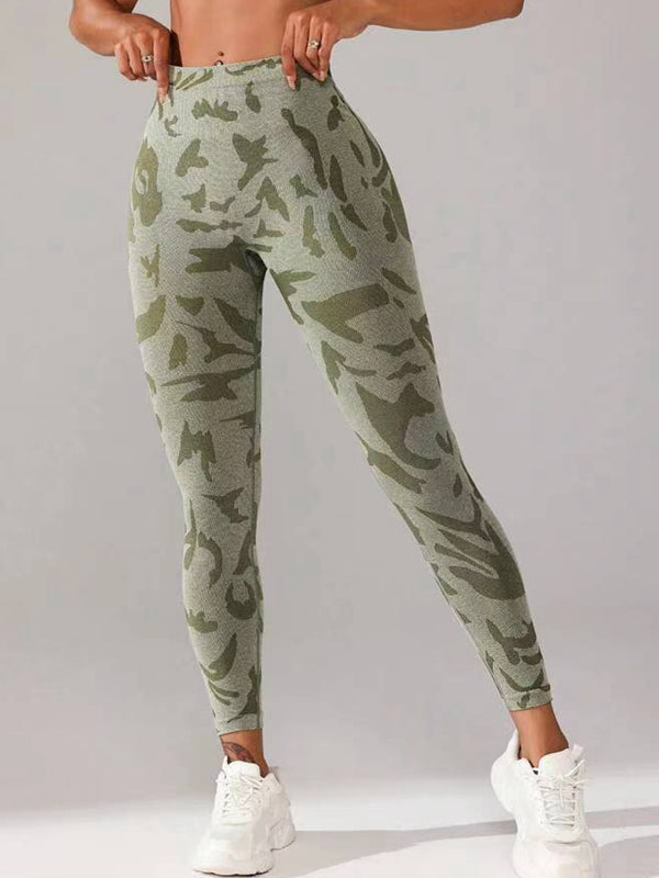 ZASUWA Women's Sexy Camouflage Print High-Waisted Yoga Pants - Deep V Back & Scrunch Butt Lifting Leggings for Workout, Gym & Casual Wear