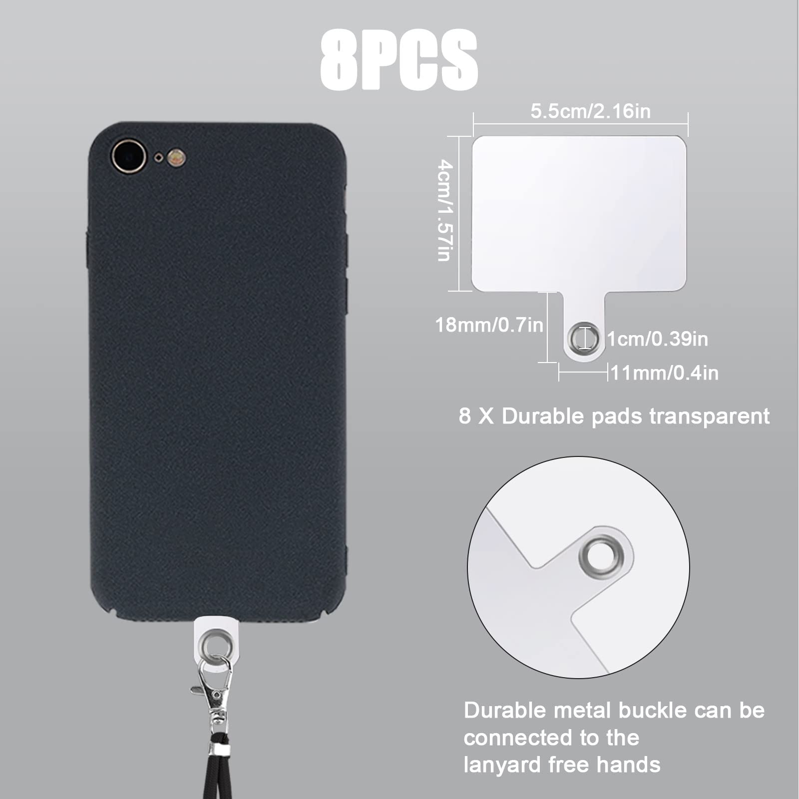 8pcs Clear Crossbody Phone Strap Tabs - Universal Phone Lanyard Patch for iPhone, Samsung & Most Smartphones - Secure Hands-Free Use for Running, Hiking & Travel