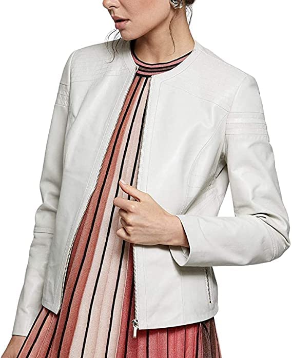 Premium Women's Leather Jacket in Cream | Genuine Leather Coat for Women | Fashionable Outerwear for Fall, Winter & Everyday Wear