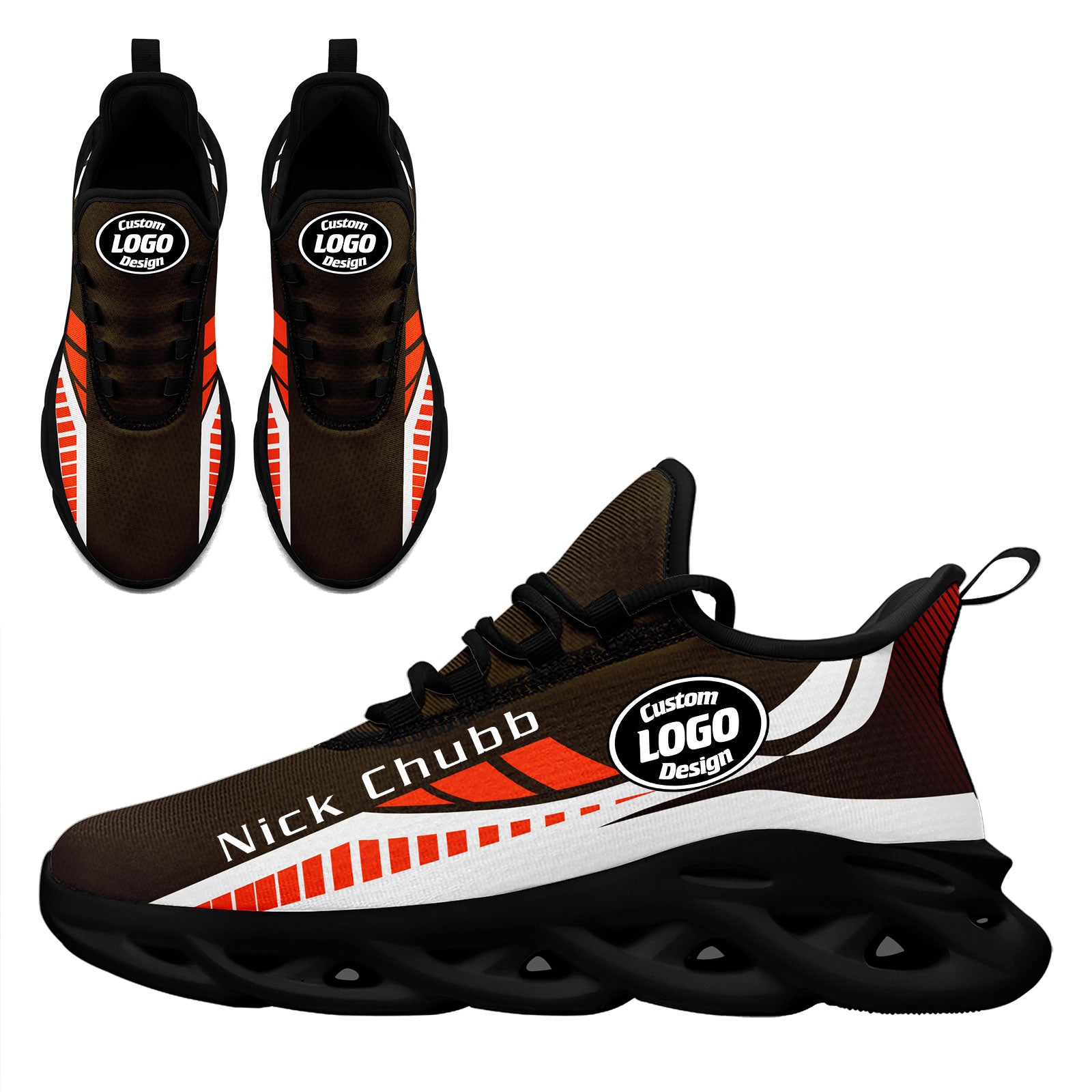 Custom Brown Orange White Cleveland Maxsoul Shoes - Personalized Sneakers for Men & Women | Comfortable Athletic Shoes for Running, Walking & Casual Wear | FN003 D020325 Size 8