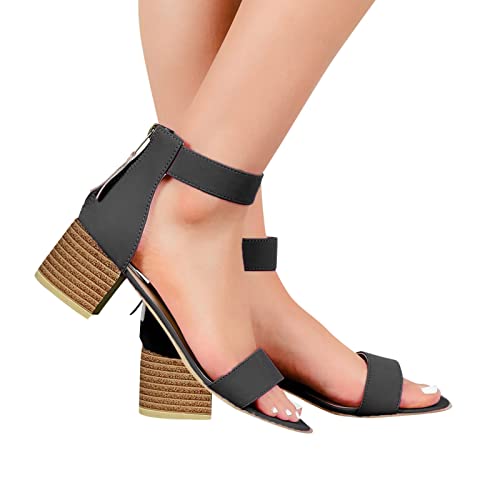Women's Narrow Heel Sandals with Zipper & One-Word Shoelace - Stylish Summer Shoes for Beach, Party & Casual Outings