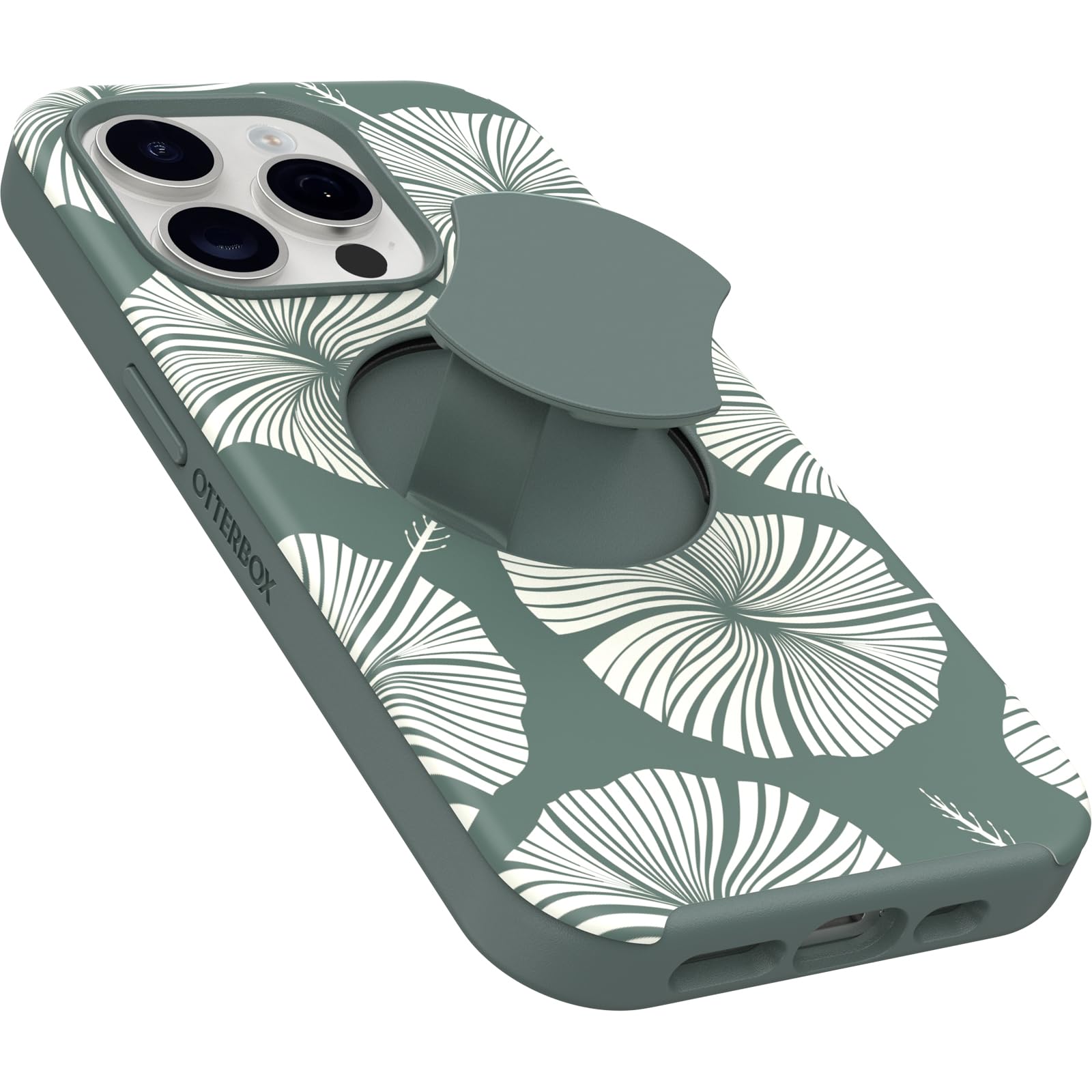 OtterBox iPhone 15 Pro Case - OtterGrip Symmetry Series with Built-in Grip, MagSafe Compatible, Protective Raised Edges for Camera & Screen - Island Getaway Green | Perfect for Outdoor Adventures, Travel & Daily Protection