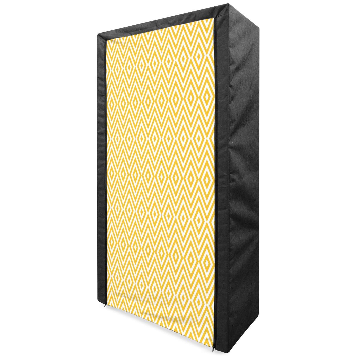 Ambesonne Geometric Portable Fabric Wardrobe - Modern Triangle & Square Pattern Clothing Organizer with Shelves, 33.5 Inch Storage Closet for Bedroom, Marigold White Stripes Design | Perfect for Small Spaces, Dorm Rooms & Apartment Organization
