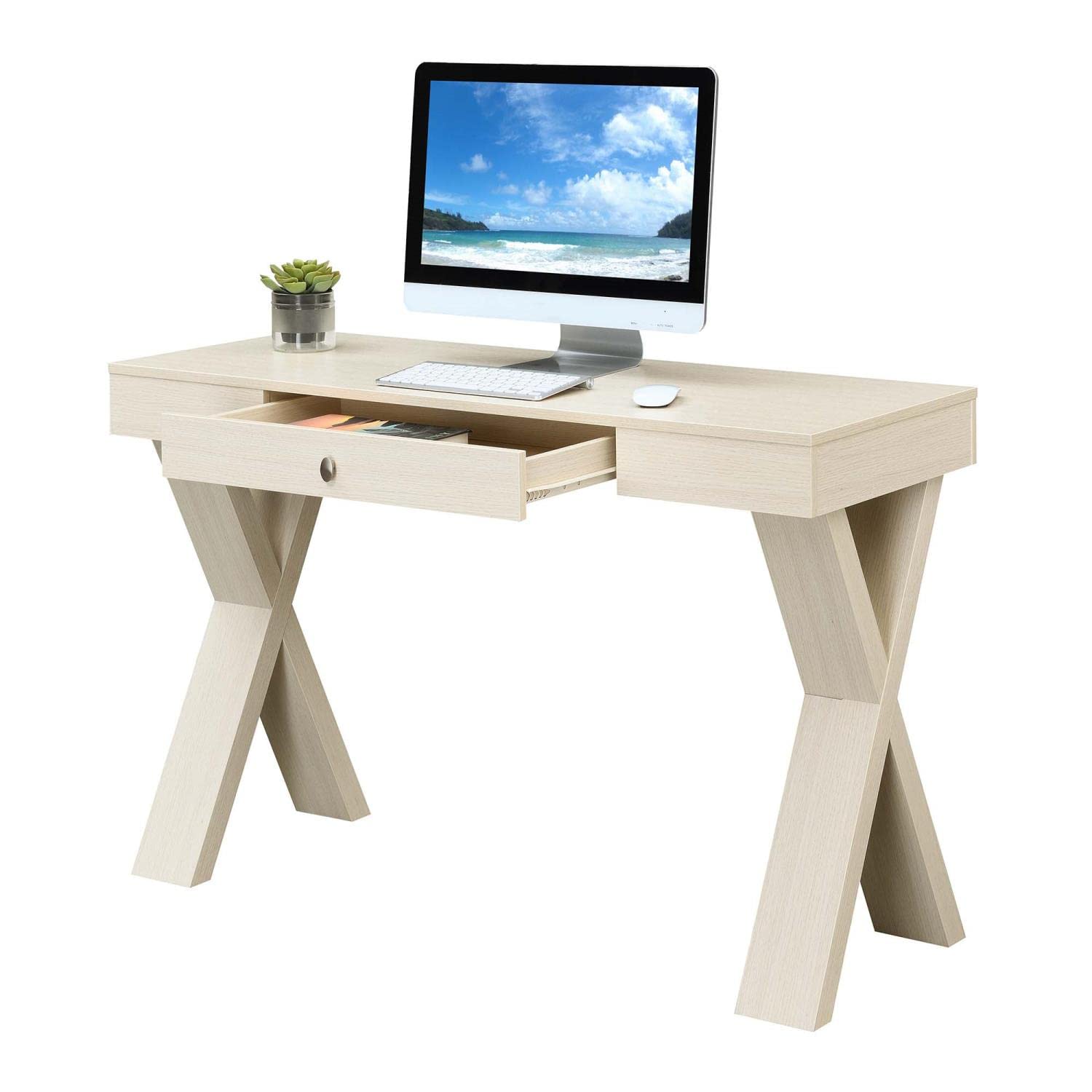 Convenience Concepts Newport 1-Drawer Writing Desk in Ivory - Perfect for Home Office, Study Room & Small Spaces