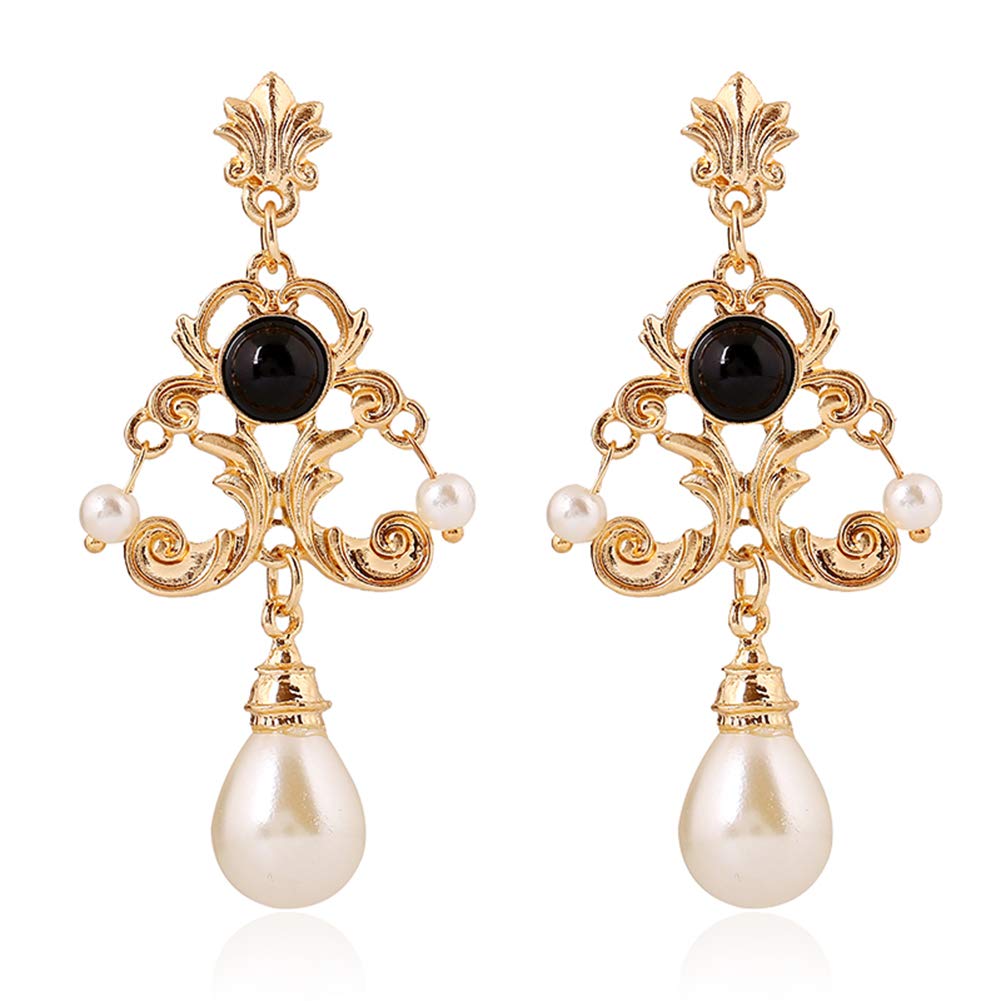 Luxury Princess Dangle Earrings for Women - Elegant Floral Faux Pearl Statement Stud Earrings, Palace Style Metal Jewelry - Perfect Gift for Evening Party, Wedding, Prom & Special Occasions