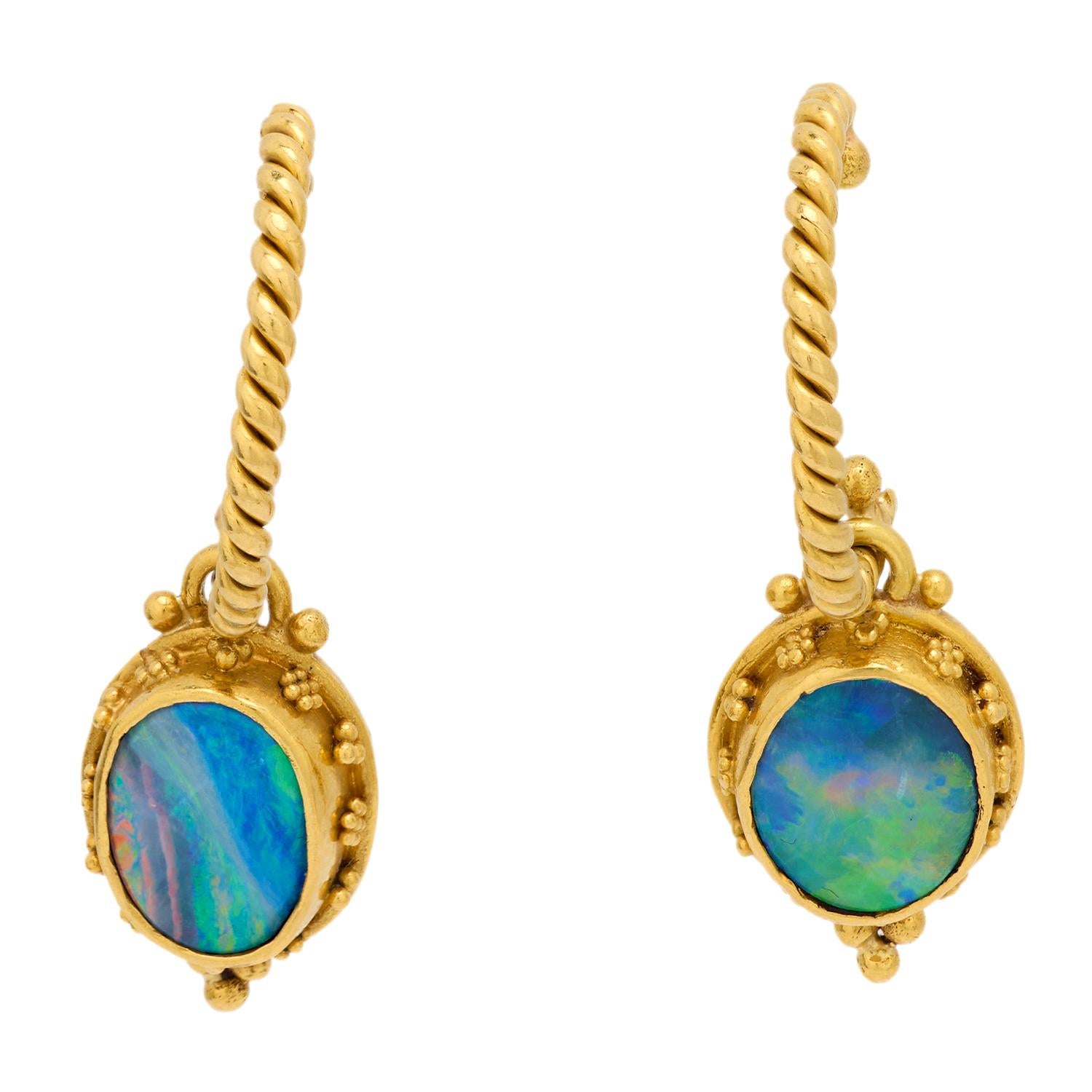 22K & 18K Yellow Gold Opal Drop Earrings - Luna Collection | Elegant Dangle Earrings for Women, Perfect for Weddings, Parties & Special Occasions