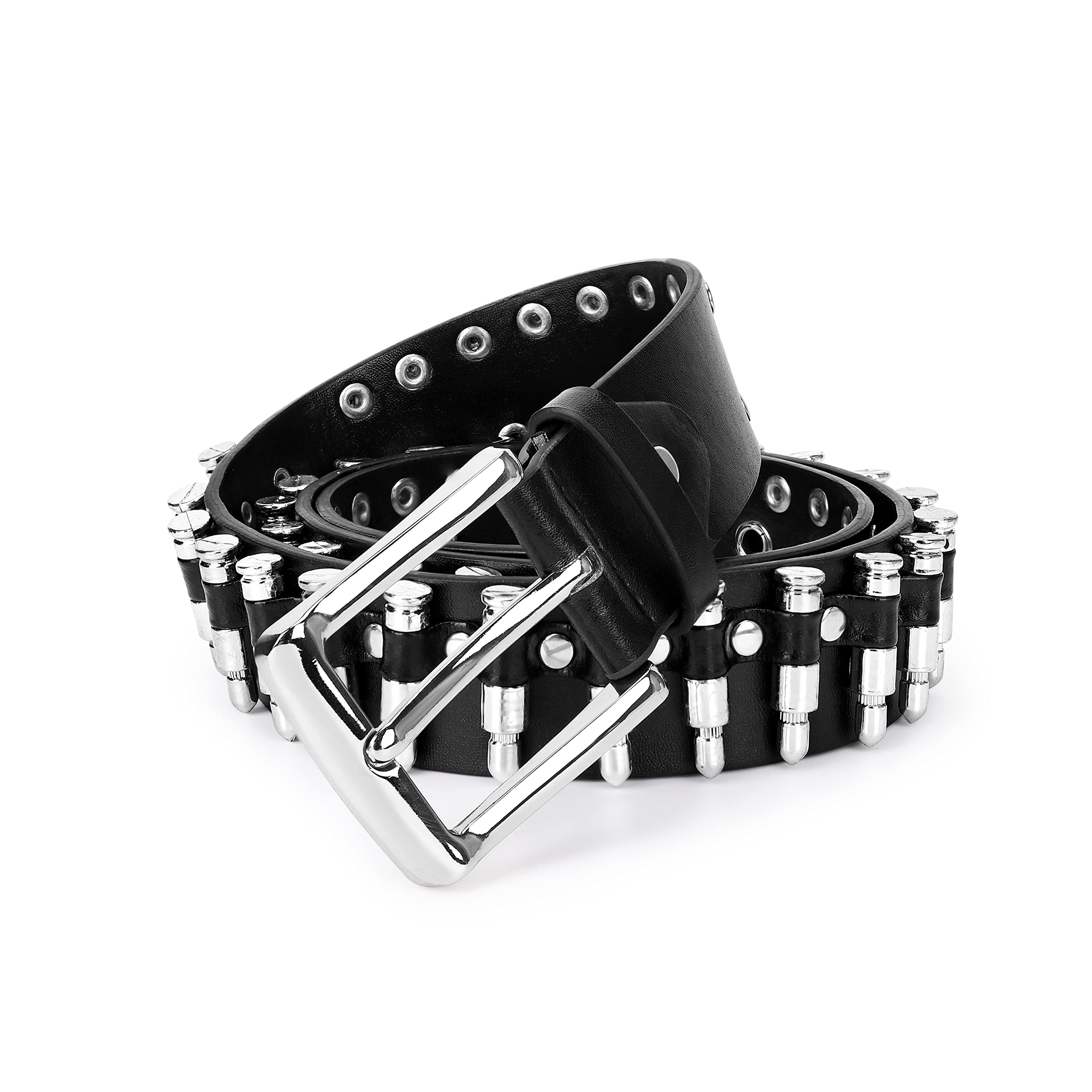 Personalized Black PU Leather Bullet Rivet Belt for Men - Stylish Hip Hop Fashion Accessory for Jeans, Pants & Casual Outfits | Perfect Gift for Trendy Streetwear Lovers