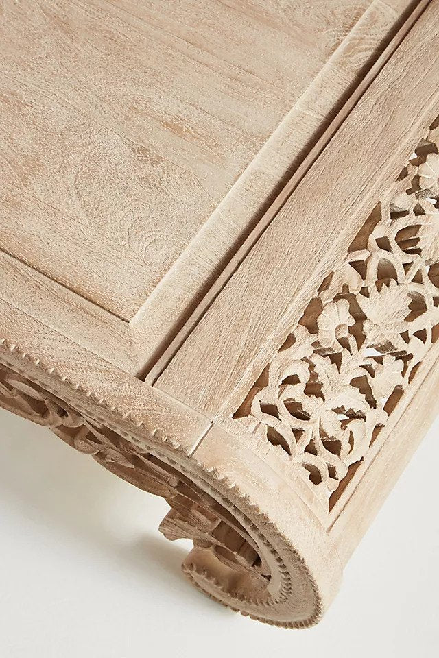Hand Carved Wooden Coffee Table - Traditional Indian Design Center Table for Living Room | Solid Sheesham Wood Furniture | Perfect for Home Decor, Lounge & Family Gatherings