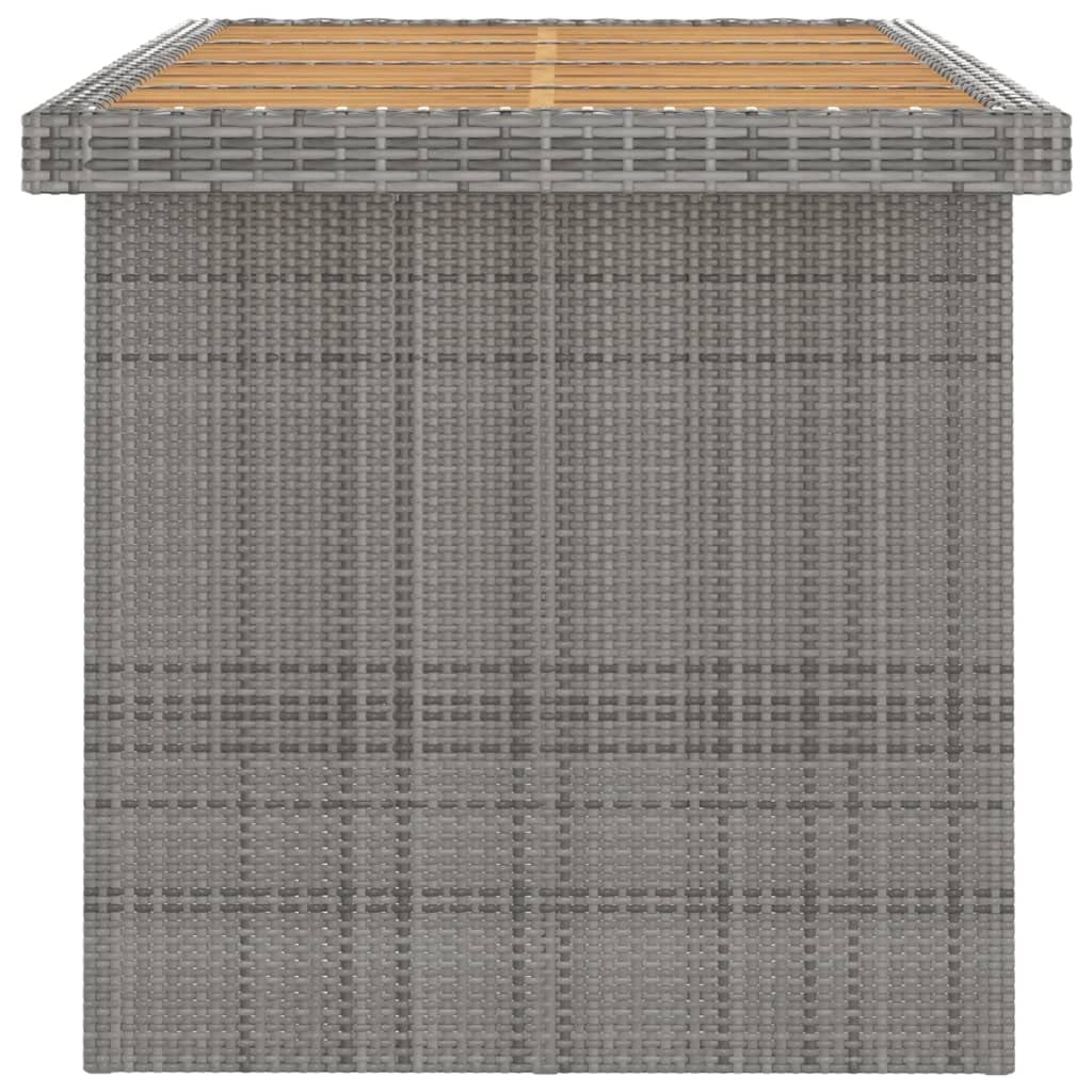 7-Piece Gray Poly Rattan Patio Dining Set with Cushions & Acacia Wood Tabletop - Adjustable Reclining Chairs for Outdoor Entertaining, Backyard BBQs & Poolside Relaxation
