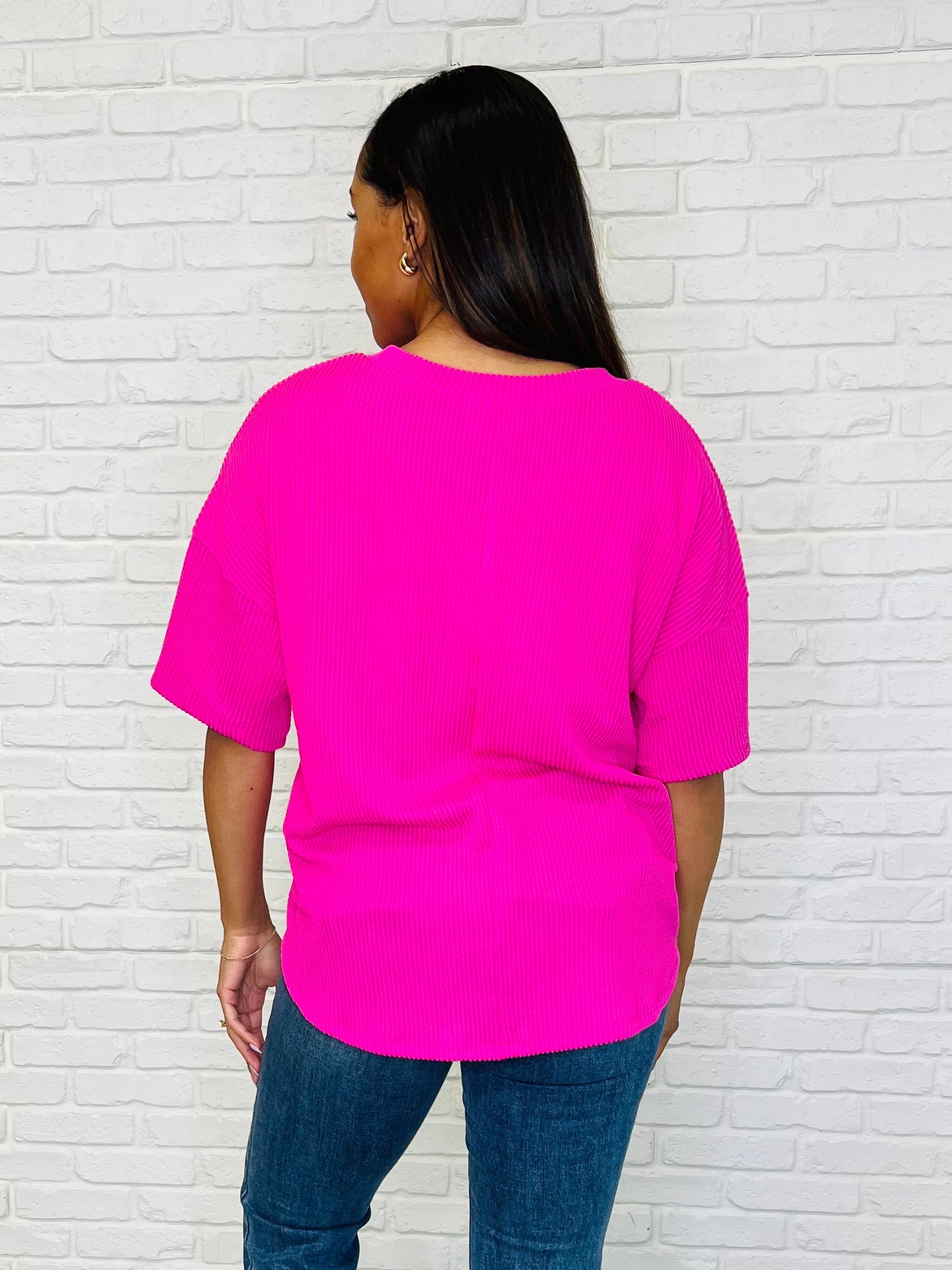 Stylish Fuchsia V-Neck Basic Tee for Women - Soft Casual T-Shirt for Everyday Wear, Outings & Layering