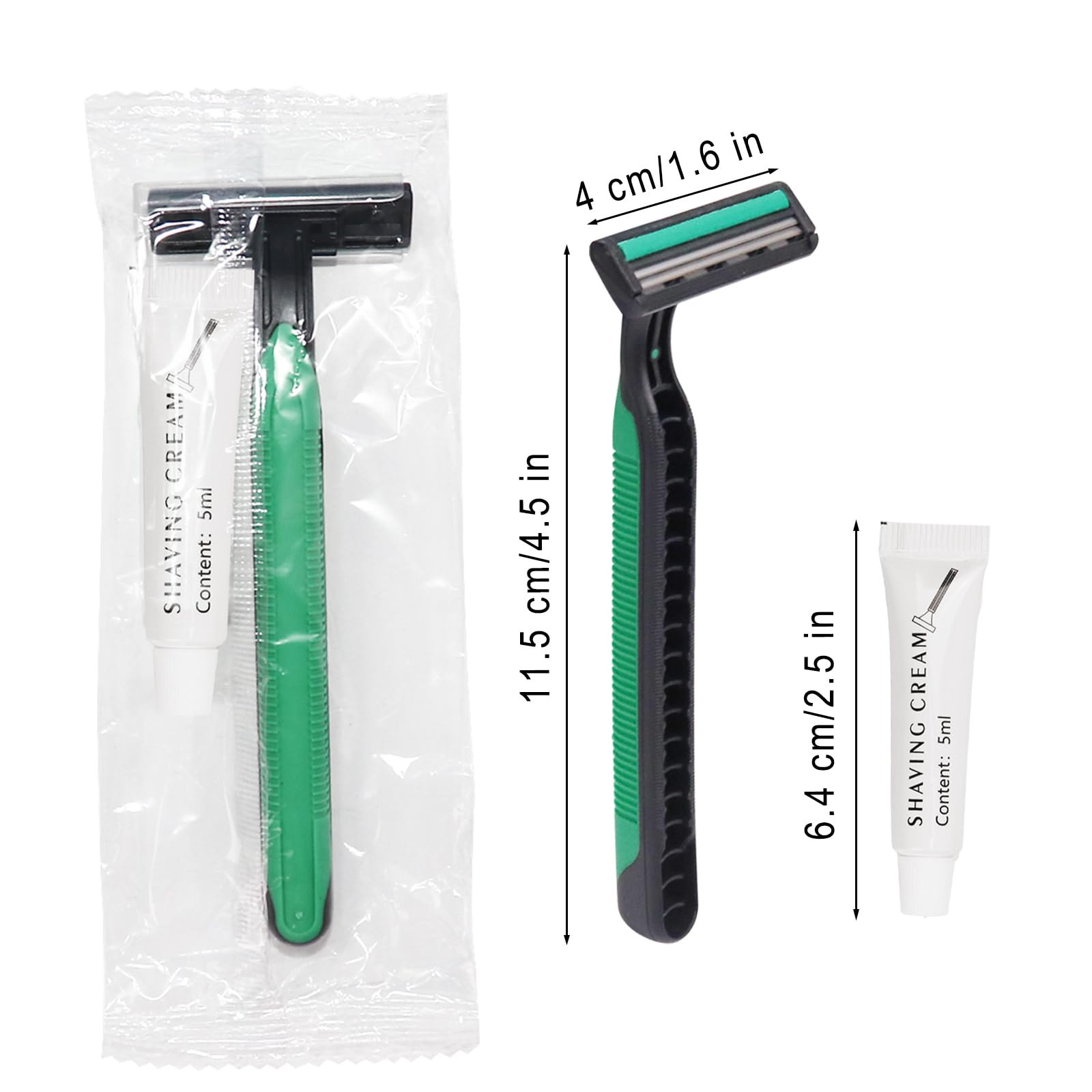 Bulk Disposable Razors with Knife Cap & Shaving Cream - 100 Individually Packed Razors for Hotels, Shelters, Nursing Homes, Charities & Churches - Perfect for Travel, Grooming Kits & Emergency Hygiene Supplies