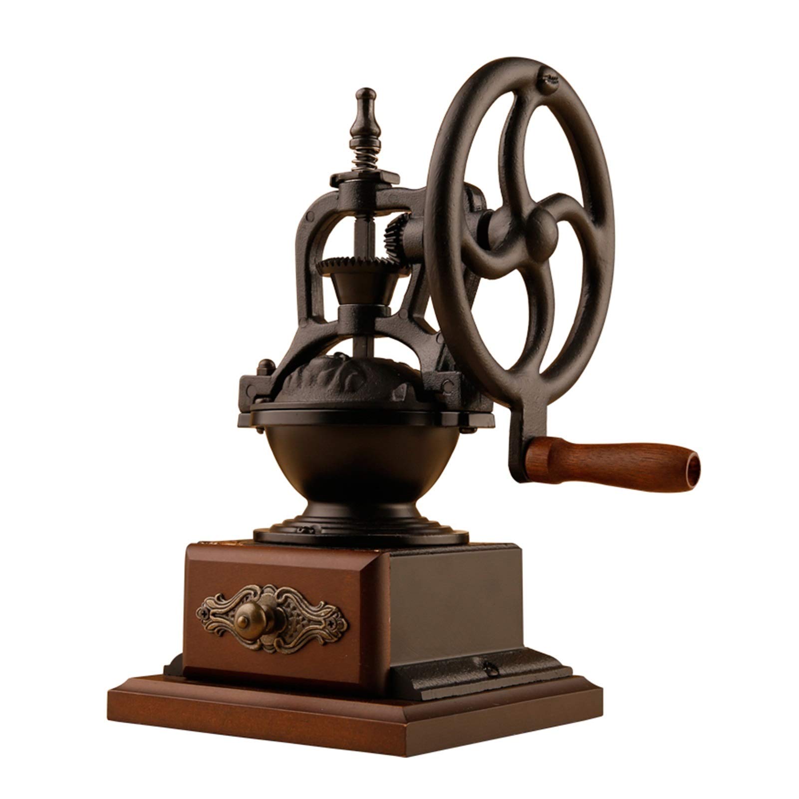 HMBB Portable Espresso Machine & Manual Coffee Grinder Set - Vintage Windmill Wheel Hand Crank with Wooden Drawer for Fresh Ground Coffee | Perfect for Camping, Travel & Home Brewing