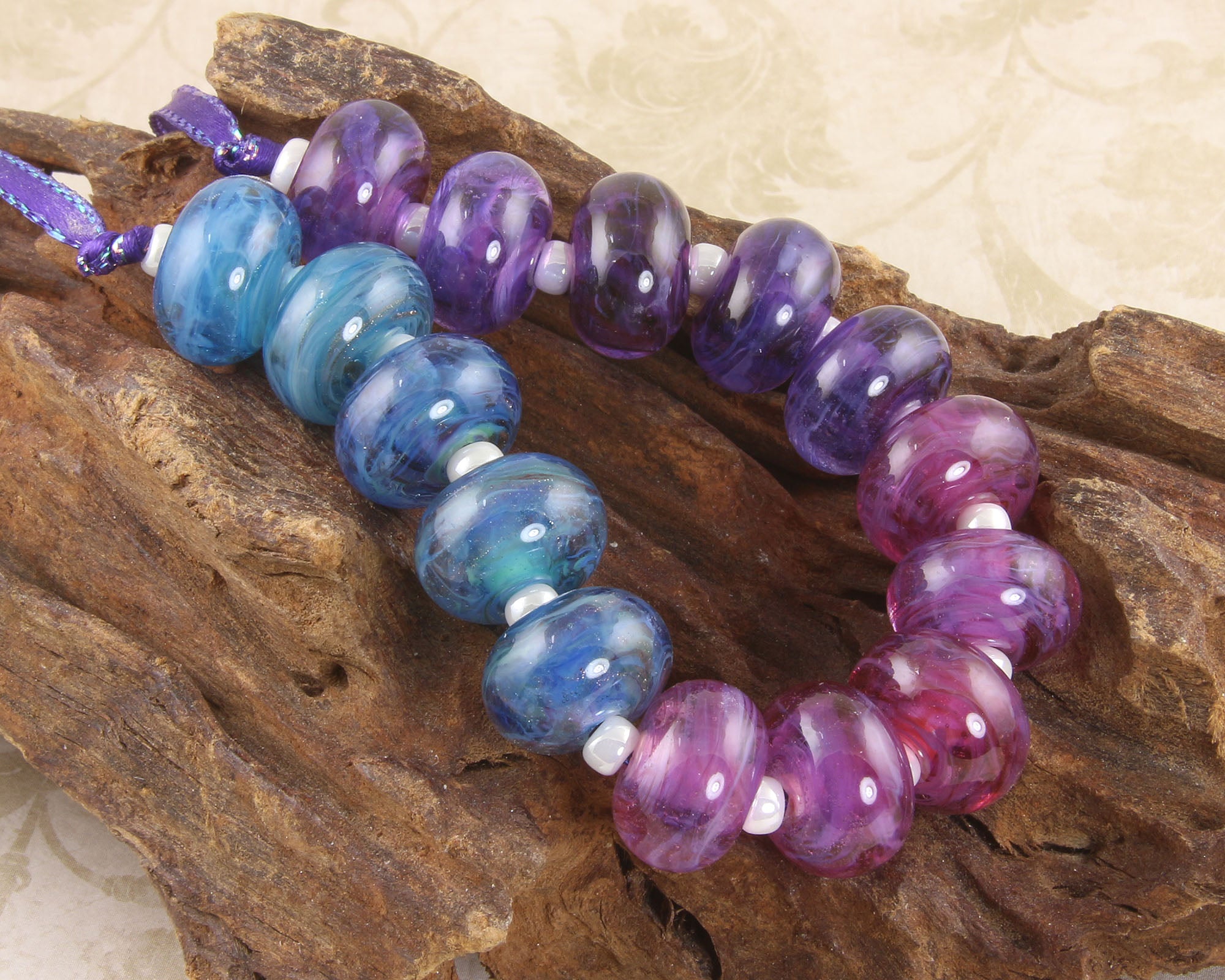 Vibrant Purple Pink Blue Lampwork Glass Beads Set for Jewelry Making - DIY Bracelets, Necklaces & Craft Projects - SRA