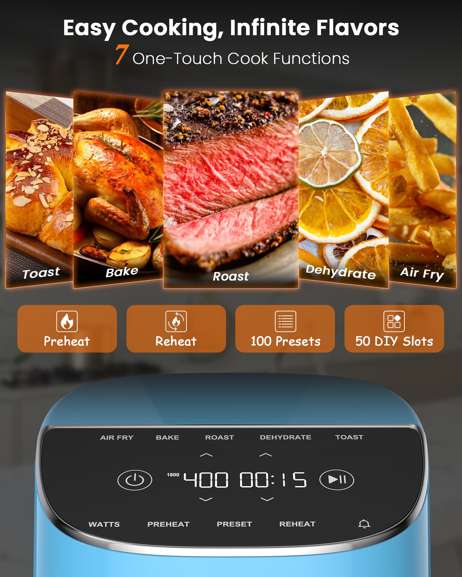 Nuwave Brio Plus 8 Qt Air Fryer - PFAS-Free, 7-in-1 Digital Cook Functions (Air Fry, Bake, Roast, Dehydrate, Toast, Reheat, Preheat) with 150 Presets & 50°F-400°F Temperature Range - Perfect for Healthy Cooking, Meal Prep & Family Dinners