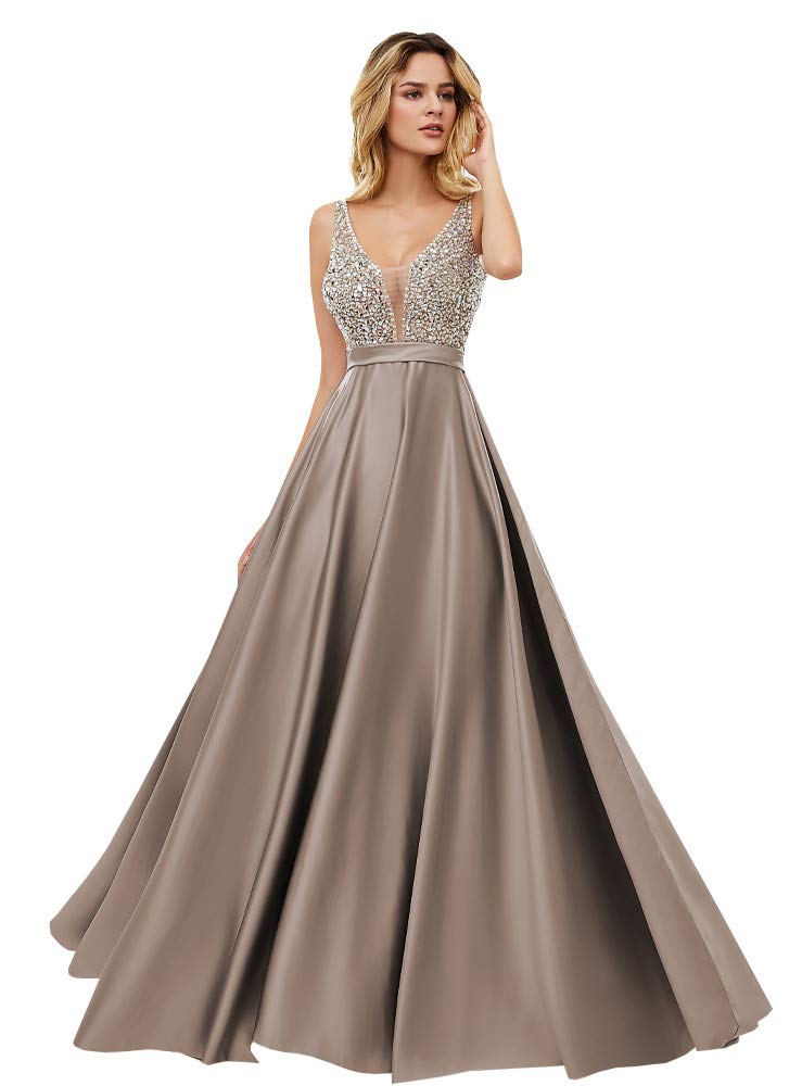 POMUYOO Satin Prom Dresses for Teens - Elegant Long Ball Gown with Beaded Details & Pockets | Perfect for Homecoming, Quinceañera & Formal Events