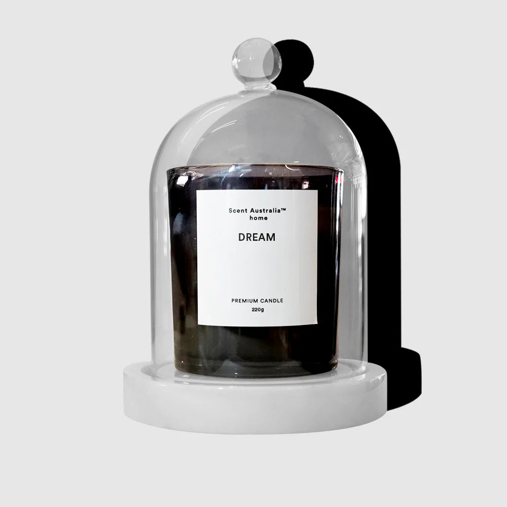 Scent Australia Home Dream Candle (220g) with Glass Cloche & Marble Base - Aromatherapy Soy Wax Candle for Relaxation, Meditation & Home Decor