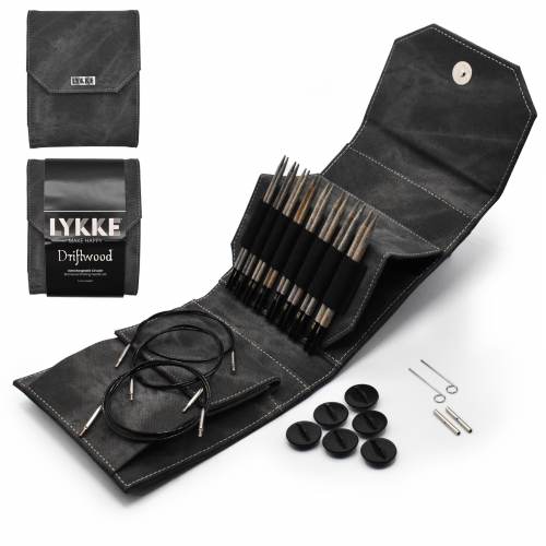 Lykke Driftwood 5-Piece Interchangeable Circular Knitting Needle Set with Storage Case - Perfect for Knitting Socks, Sweaters & Hats at Home or On-The-Go