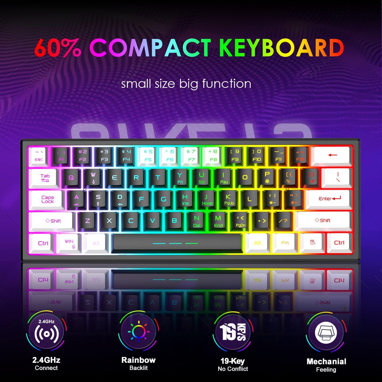 60% Wireless RGB Gaming Keyboard & Mouse Set - Rechargeable, Mechanical Feel for PC/Mac Gamers