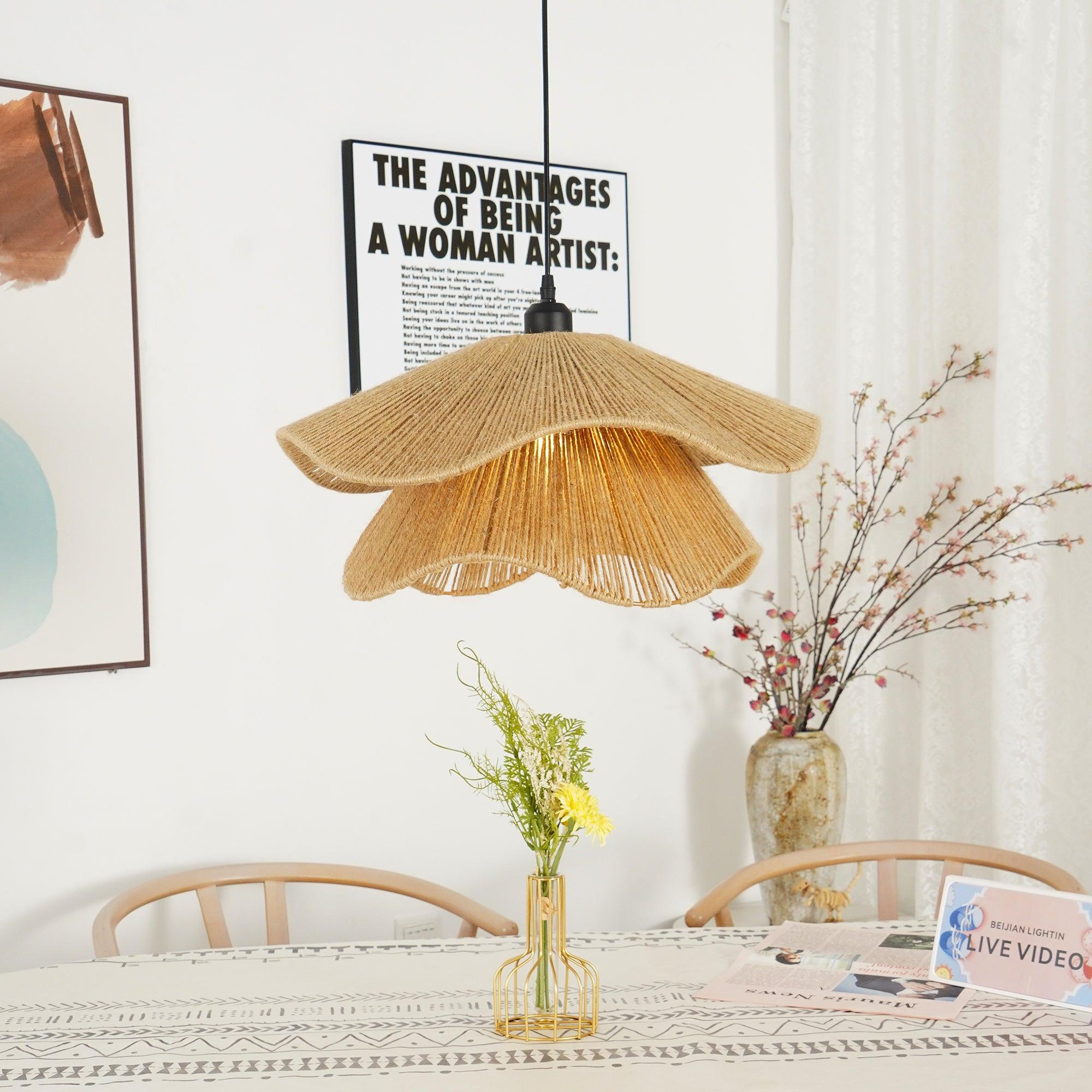 Handmade Straw Hat Pendant Lamp - Natural Woven Rattan Ceiling Light Fixture for Boho, Beach House & Farmhouse Decor - Perfect for Living Room, Bedroom or Patio Lighting