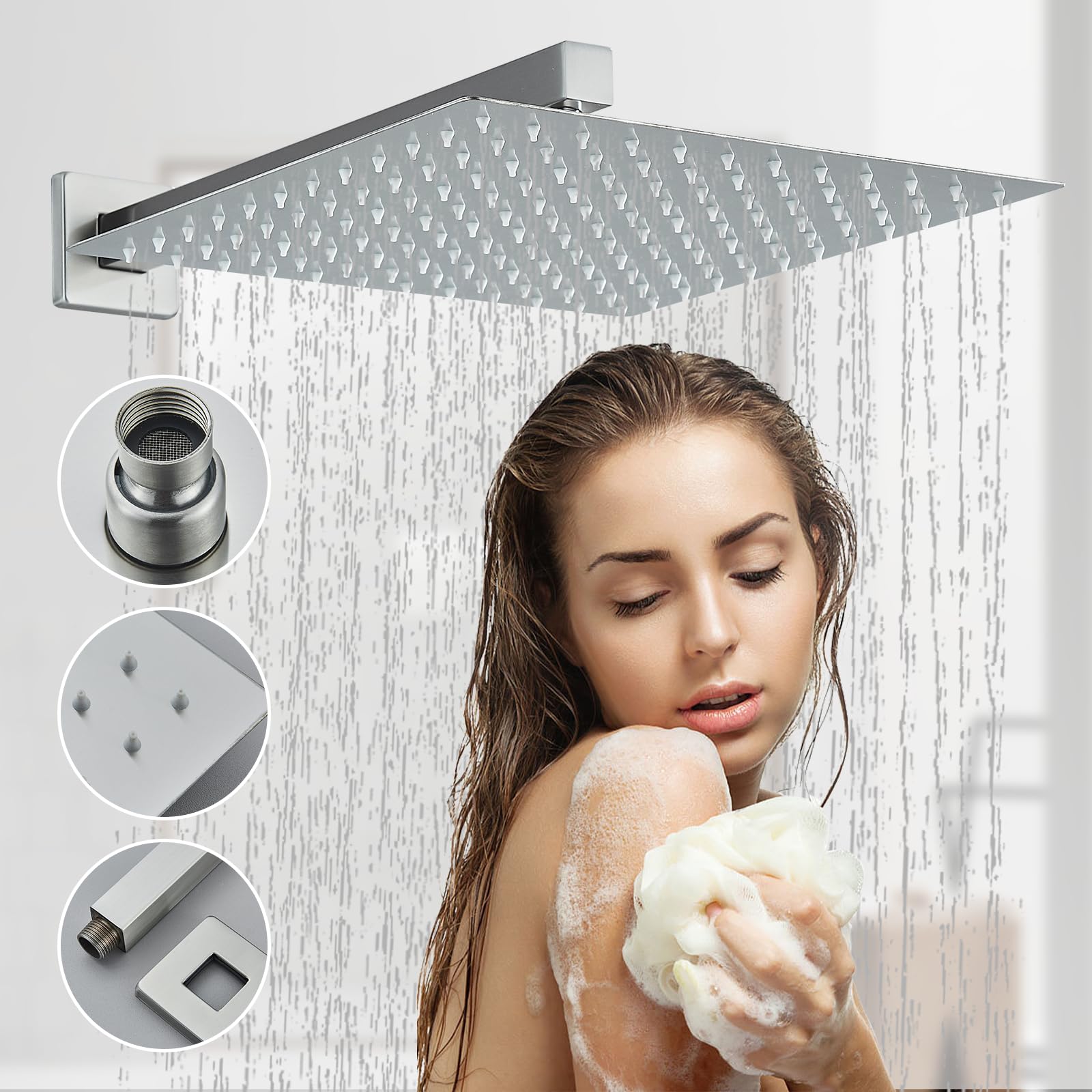 Brushed Nickel Shower Faucet Set - 12 Inch Rain Shower Head & Handheld Sprayer Combo with Brass Valve | Wall Mounted Bathroom Fixture for Luxurious Spa-Like Experience
