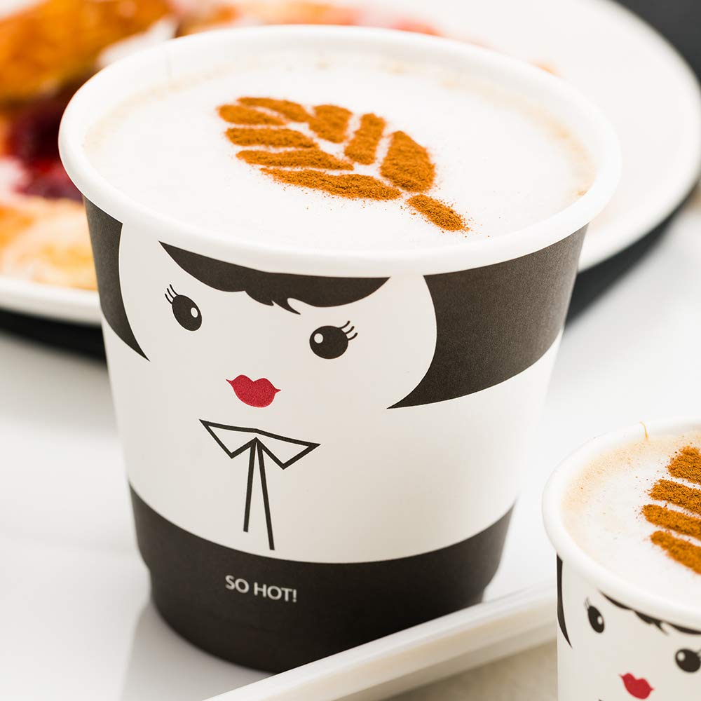 8oz Disposable Paper Coffee Cups - Leakproof & Recyclable Black/White Hot Drink Cups with Matching Lids (Sold Separately) - Perfect for Coffee Shops, Offices, and Catering Events