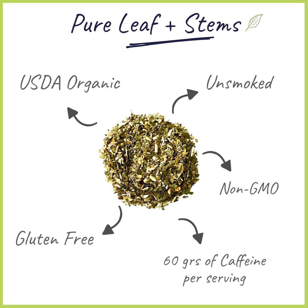 Organic Yerba Mate Tea Set - 1lb Bag, Silver Straw & Brush - High Caffeine Energy Booster for Workouts & Focus