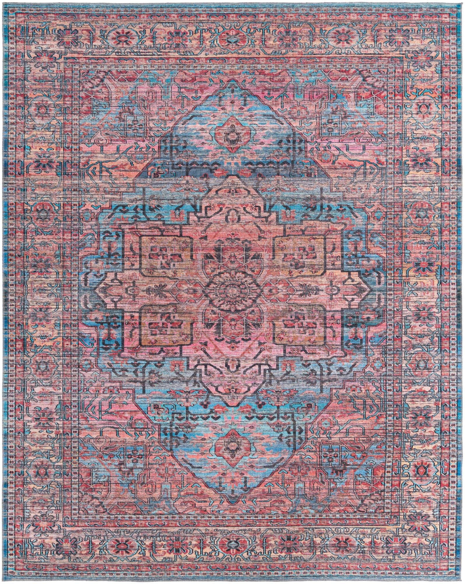 Washable Blue Low-Pile Rug 10' x 13' - Maahru Collection by Rugs.com | Durable & Easy-Clean Area Rug for Living Room, Dining Room, Open Floor Plans | Perfect for High-Traffic Areas & Pet-Friendly Homes