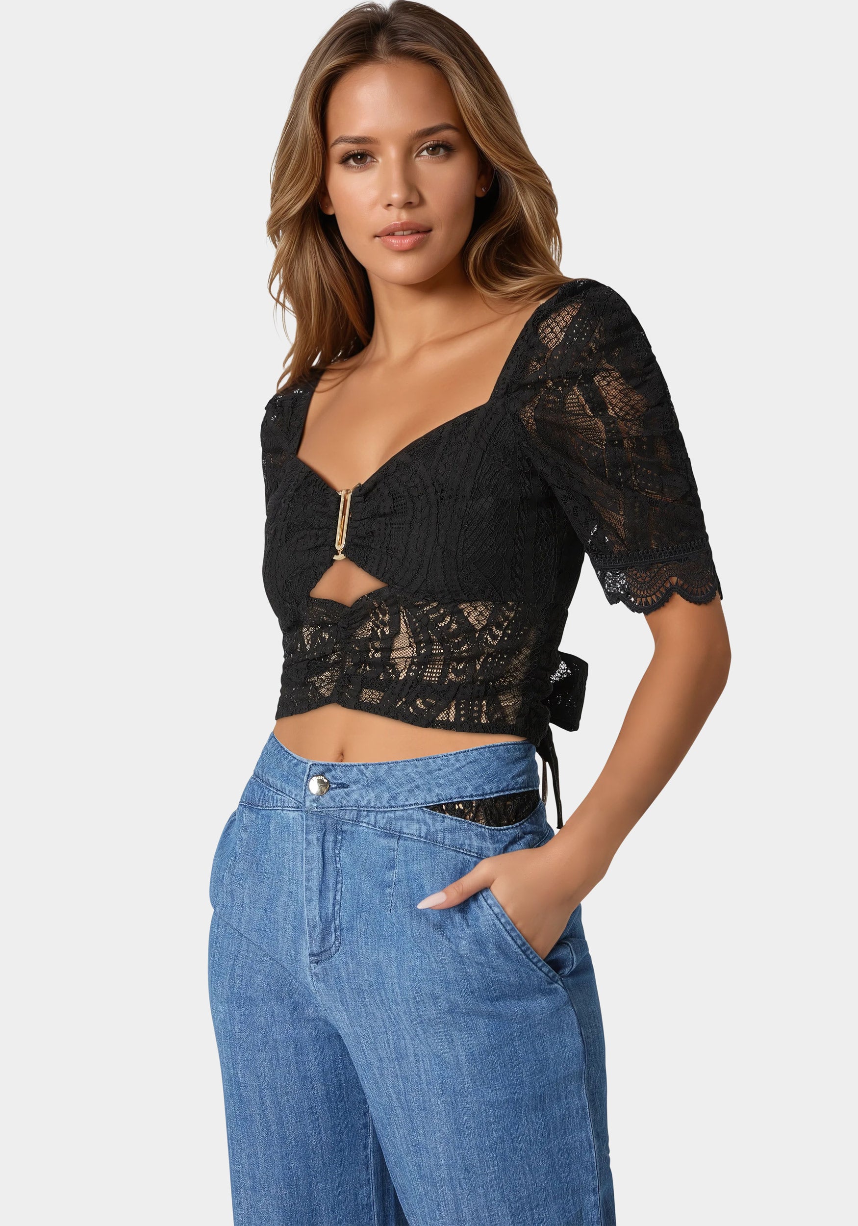 Elegant Puff Sleeve Lace Blouse for Women | Romantic Floral Embroidered Tops | Perfect for Date Night, Wedding Guest & Special Occasions