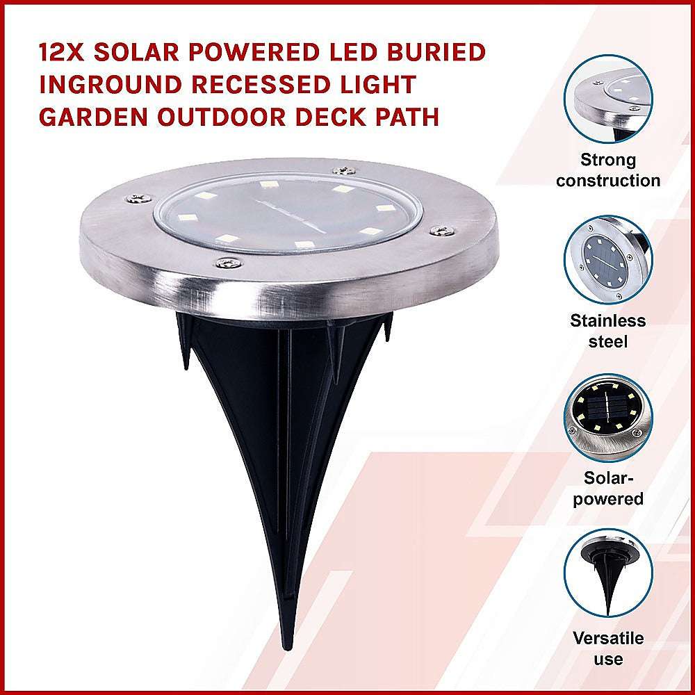 12 Pack Solar Powered LED In-Ground Lights - Waterproof Outdoor Landscape Lighting for Garden, Deck, Pathway, Driveway & Yard - Energy Efficient Solar Path Lights for Nighttime Safety & Ambience