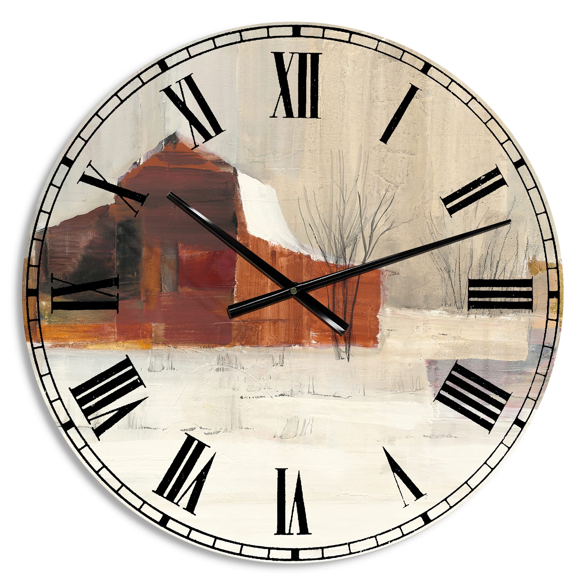 Farmhouse Wall Clock 'Winter in The Barns' - Large Rustic Wooden Wall Clock for Home, Office & Living Room Decor - Perfect for Farmhouse, Vintage & Modern Interior Design Styles