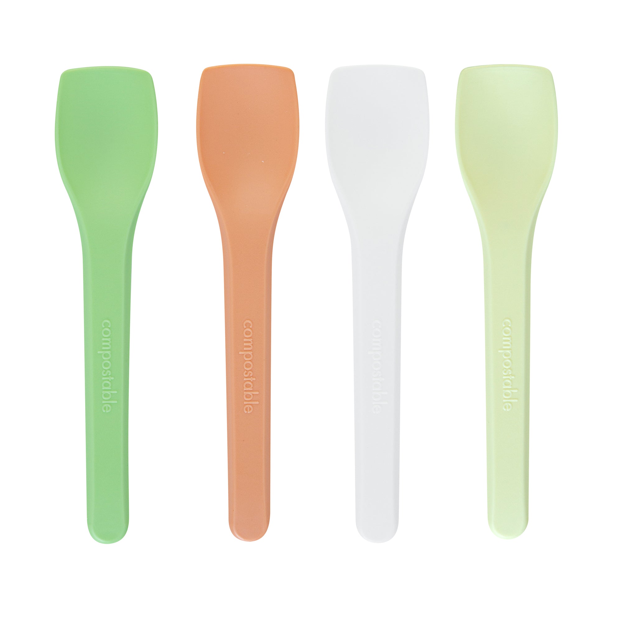 Basic Nature Assorted CPLA Plastic Ice Cream Spoons - Heat Resistant, Compostable, 100-Pack (4 Styles) - Perfect for Parties, Desserts & Eco-Friendly Dining