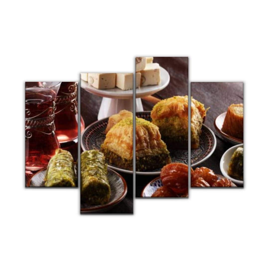 Turkish Baklava Canvas Wall Art - 4 Panels for Modern Home Decor