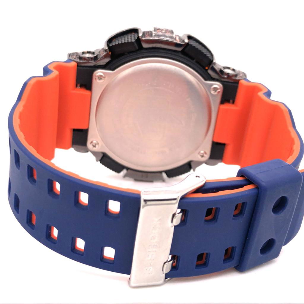 G Shock Blue & Orange Iced Out Bezel Analog Digital Watch - Stylish Durable Sports Watch for Men, Perfect for Outdoor Activities, Workouts & Everyday Wear