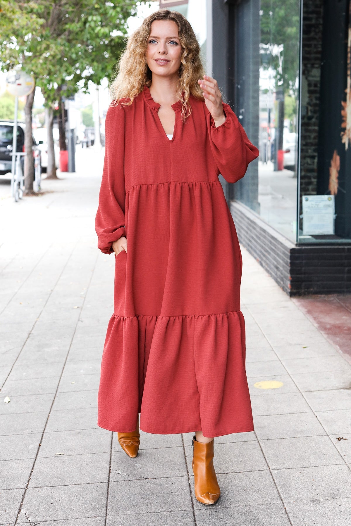 Elegant Notched Neck Frill Hem Tiered Maxi Dress for Women - Boho Summer Beach Party, Wedding Guest, Vacation Outfit